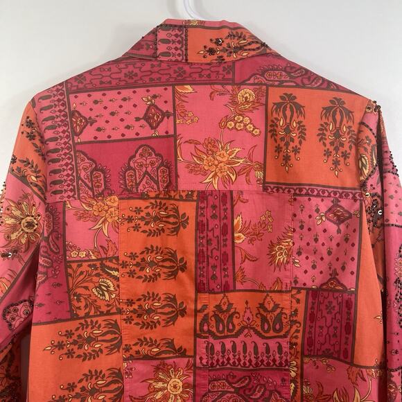 Susan Bristol VTG Petite Med Pink Patchwork Paisley Floral Jacket Sequin Beads - Picture 7 of 12